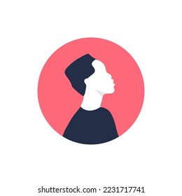 Round profile image of female avatar for social networks with half circle. Fashion and beauty. Bright vector illustration in trendy style.