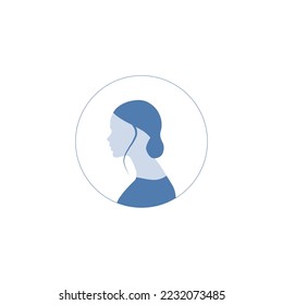 Round profile image of female avatar for social networks with half circle. Fashion and beauty. Bright vector illustration in trendy style.