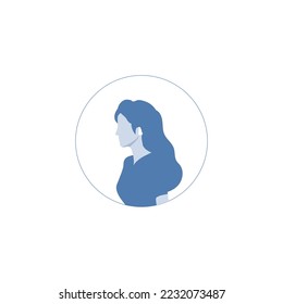 Round profile image of female avatar for social networks with half circle. Fashion and beauty. Bright vector illustration in trendy style.