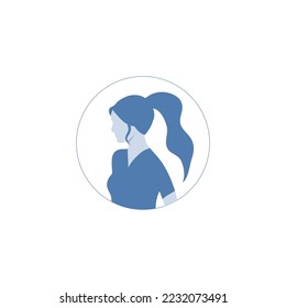 Round profile image of female avatar for social networks with half circle. Fashion and beauty. Bright vector illustration in trendy style.