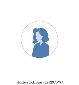 Round profile image of female avatar for social networks with half circle. Fashion and beauty. Bright vector illustration in trendy style.