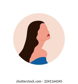 Round profile image of female avatar for social networks with half circle. Fashion and beauty. Bright vector illustration in trendy style.