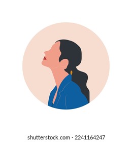 Round profile image of female avatar for social networks with half circle. Fashion and beauty. Bright vector illustration in trendy style.