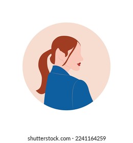 Imagen de perfil redondo de avatar femenino para redes sociales con semicírculo. Moda y belleza. Ilustración vectorial brillante de estilo moderno.