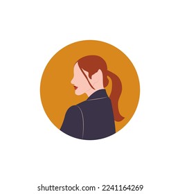 Round profile image of female avatar for social networks with half circle. Fashion and beauty. Bright vector illustration in trendy style.