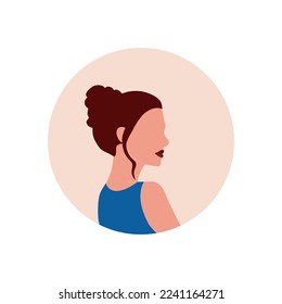 Round profile image of female avatar for social networks with half circle. Fashion and beauty. Bright vector illustration in trendy style.