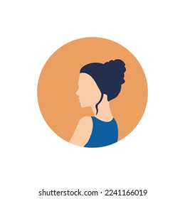 Round profile image of female avatar for social networks with half circle. Fashion and beauty. Bright vector illustration in trendy style.