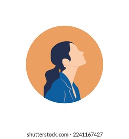Round profile image of female avatar for social networks with half circle. Fashion and beauty. Bright vector illustration in trendy style.