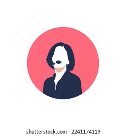 Round profile image of female avatar for social networks with half circle. Fashion and beauty. Bright vector illustration in trendy style.