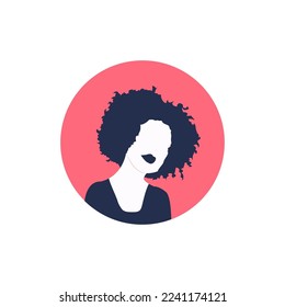 Round profile image of female avatar for social networks with half circle. Fashion and beauty. Bright vector illustration in trendy style.