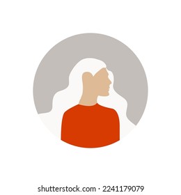 Round profile image of female avatar for social networks with half circle. Fashion and beauty. Bright vector illustration in trendy style.