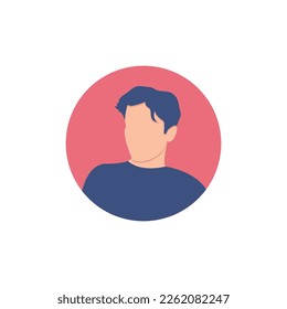 Round profile image of male avatar for social networks with half circle. Fashion, beauty, blue and black. Bright vector illustration in trendy style.