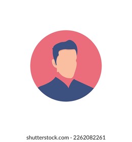 Round profile image of male avatar for social networks with half circle. Fashion, beauty, blue and black. Bright vector illustration in trendy style.