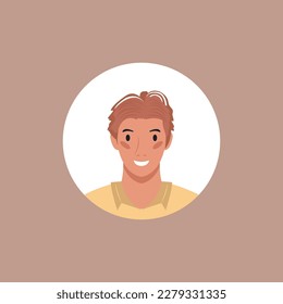 Round profile image of man avatar for social networks. Fashion, beauty, blue and black. Bright vector illustration in trendy style.