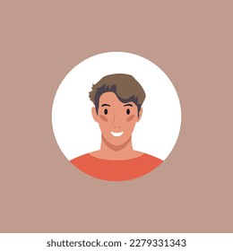 Round profile image of man avatar for social networks. Fashion, beauty, blue and black. Bright vector illustration in trendy style.