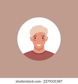 Round profile image of man avatar for social networks. Fashion, beauty, blue and black. Bright vector illustration in trendy style.