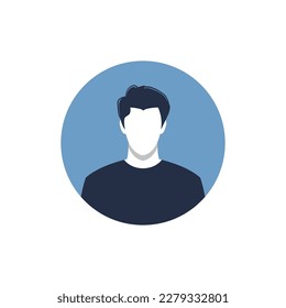 Round profile image of man avatar for social networks. Fashion, beauty, blue and black. Bright vector illustration in trendy style.