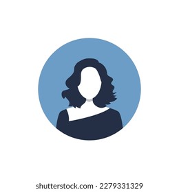 Round profile image of woman avatar for social networks. Fashion, beauty, blue and black. Bright vector illustration in trendy style.
