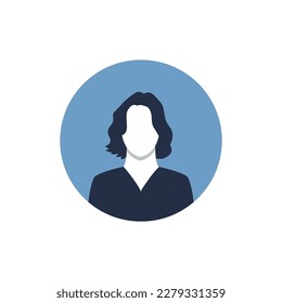 Round profile image of woman avatar for social networks. Fashion, beauty, blue and black. Bright vector illustration in trendy style.