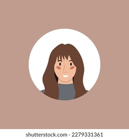 Round profile image of woman avatar for social networks. Fashion, beauty, blue and black. Bright vector illustration in trendy style.