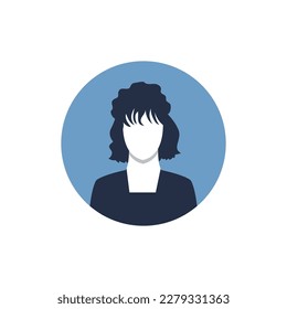 Round profile image of woman avatar for social networks. Fashion, beauty, blue and black. Bright vector illustration in trendy style.