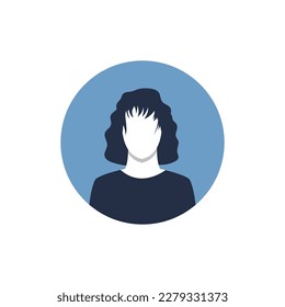 Round profile image of woman avatar for social networks. Fashion, beauty, blue and black. Bright vector illustration in trendy style.