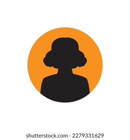 Round profile image of woman avatar for social networks. Fashion, beauty, blue and black. Bright vector illustration in trendy style.