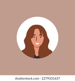 Round profile image of woman avatar for social networks. Fashion, beauty, blue and black. Bright vector illustration in trendy style.