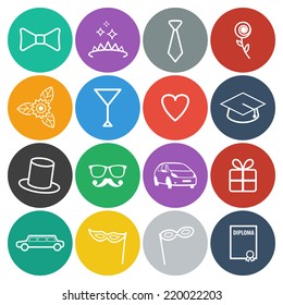 Round prom icons set. Vector flat design