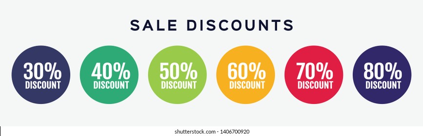  Round promotion sale set. Offer sales percent button price vector illustration.