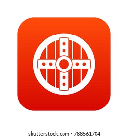 Round protective shield icon digital red for any design isolated on white vector illustration