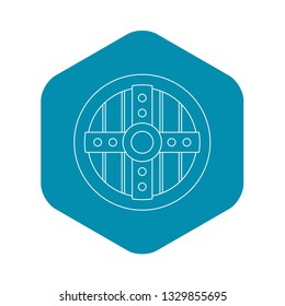 Round protective shield icon. Outline illustration of round protective shield vector icon for web