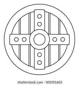 Round protective shield icon. Outline illustration of round protective shield vector icon for web