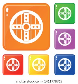 Round protective shield icons set collection vector 6 color isolated on white background