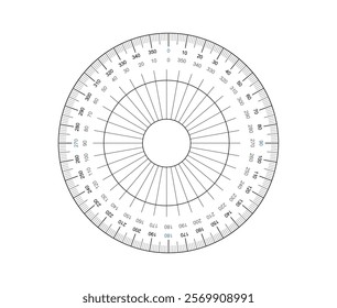 Round protractors degrees measure scale isolated on the white background