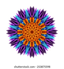 Round psychedelic pattern. Abstract colorful flower isolated on white background.