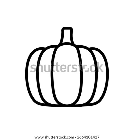 Round pumpkin in clean line icon style with stem detail. Ideal for fall harvest visuals, Halloween icons, and seasonal food illustrations.