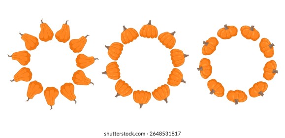 Marco de calabaza redondo. Marco de otoño o borde. Para embalaje, diseño de alimentos. Espacio para texto. Decoración de otoño en estilo plano.