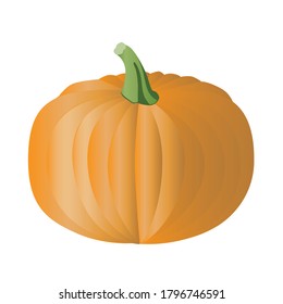 Round pumpkin isolated on white background for design. Vector stock illustration with autumn vegetable or pumpkin as a concept of veganism, orange vegetable, farm harvest in October