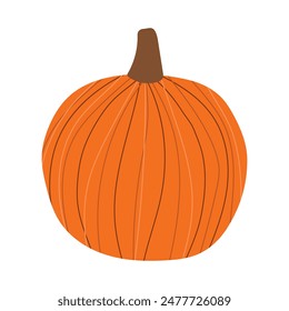 Round pumpkin with texture. Stylized vegetable. Isolated vector illustration for your design