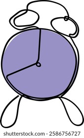 Round Purple Alarm Clock in Continuous Line Style
