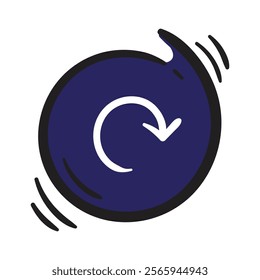 Round purple button with white round arrow. Simple vector element on white background. Hand drawn download icon, update for website design, banner