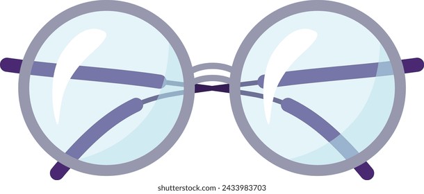 Runde violette Brille isoliert weißer Hintergrund. Klare Gläser, modischer Brillenrahmen, modernes Accessoire. Brillendesign, stilvolle optische Brille, Sehkorrektur, trendiger violetter Rahmen