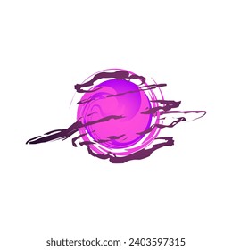 Round purple flash flat style, vector illustration isolated on white background. Decorative design element for online games, trace of blaster shot or magic spell