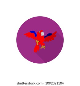 Round purple Flat icon, red parrot in flight, on white background, vector