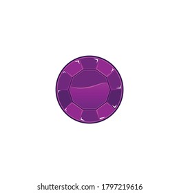 Piedra de gema redondeada morada aislada en fondo blanco - brillante estilo de caricatura piedra de gema circular para joyas costosas. Ilustración vectorial plana.