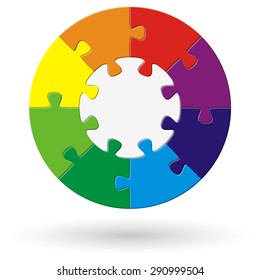 round puzzle with base and eight options in different colors