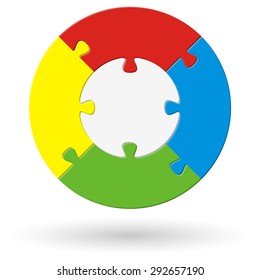 round puzzle with base and four options in different colors