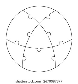 Rompecabezas redondo. Rompecabezas circular con piezas conectadas formando un círculo. Símbolo de trabajo en equipo, unidad, cooperación, integración. Perfecto para infografía, presentaciones de negocios, diseño de logotipos y educación