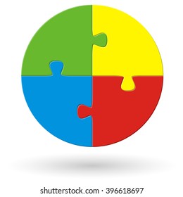 round puzzle with four options in different colors